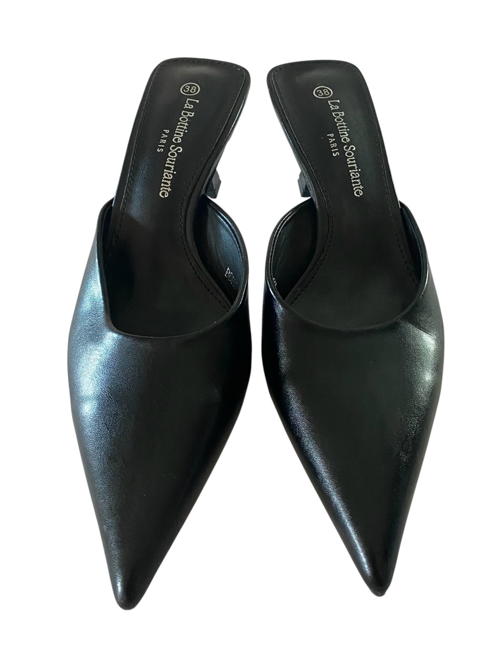 La Bottine Souriante Paris Black Kitten Heel Mules Size 38 7-7.5 French Girl